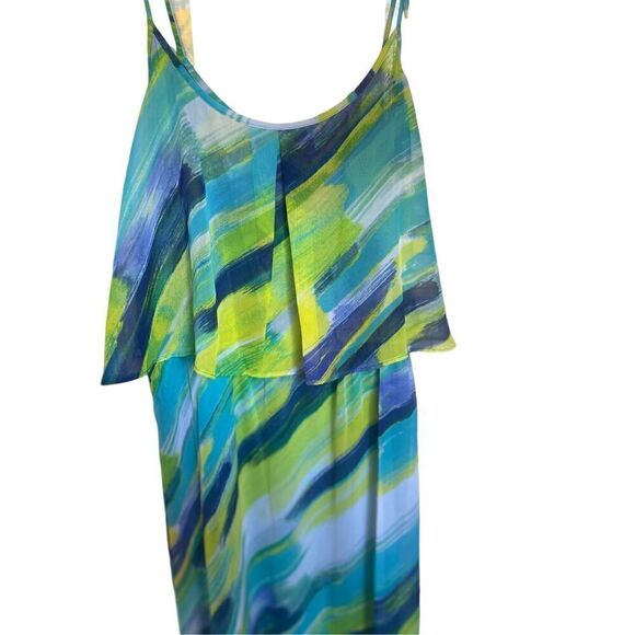 NWT Calvin Klein Spaghetti Strap Maxi Dress Blue/ Green Size 6 ruffled layer - Picture 4 of 13